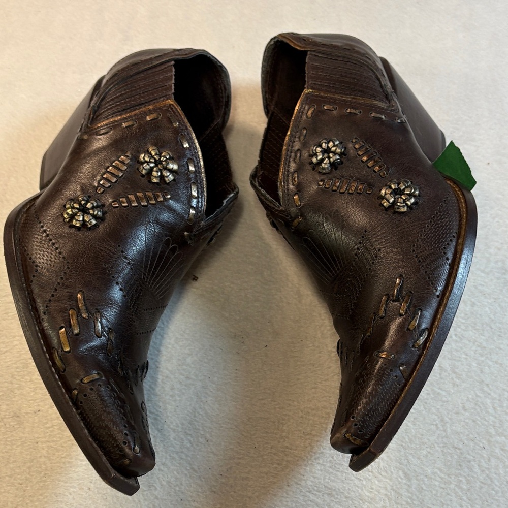 BCBGirls Dark Brown Stud-Embellished Pointed Leather Booties - Picture 5 of 10